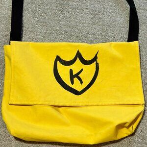 K Records Messenger Tote Bag, Canvas, Yellow & Black, New- never used